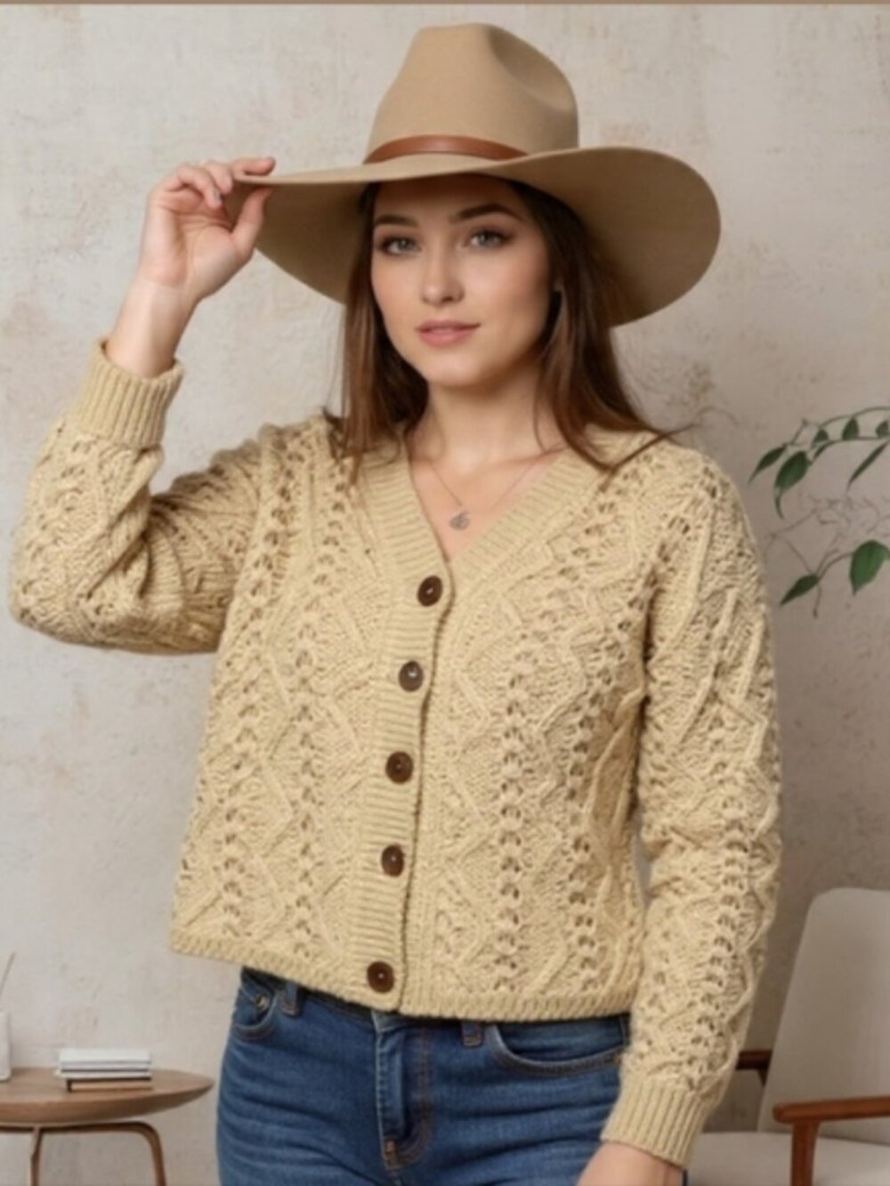 Arran Pallas Irish Cottagecore Wool Hand Knit Cream Cardigan Sweater